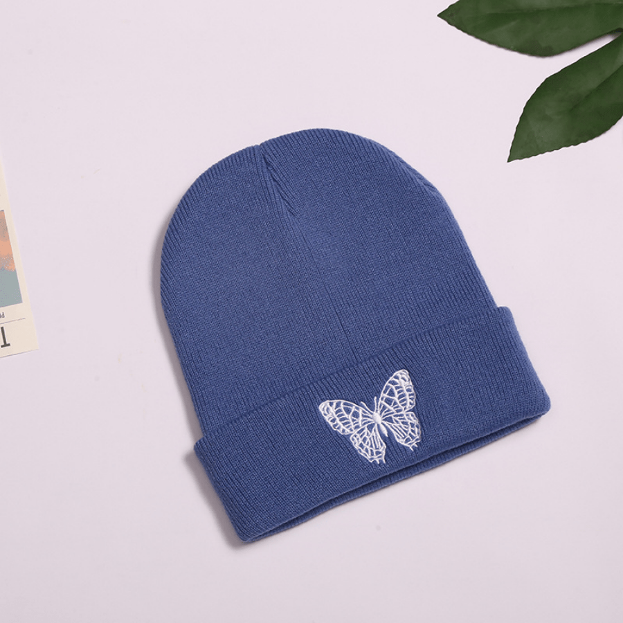 Alphabet Knitted Hat Embroidered Warm Hat Solid Butterfly Wool Hat