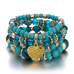 Heart Charm Bead Layered Bracelet Set Vintage Jewelry Gift