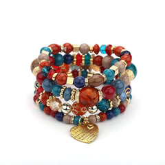 Heart Charm Bead Layered Bracelet Set Vintage Jewelry Gift