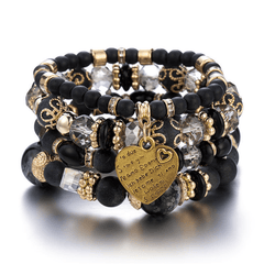 Heart Charm Bead Layered Bracelet Set Vintage Jewelry Gift