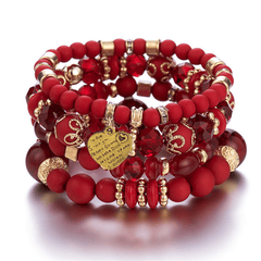 Heart Charm Bead Layered Bracelet Set Vintage Jewelry Gift