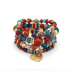 Heart Charm Bead Layered Bracelet Set Vintage Jewelry Gift