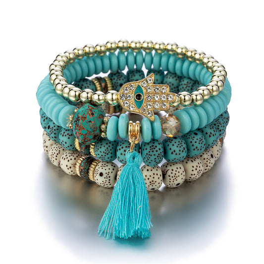 Fringe Palm Eye Pendant Bracelet Set Ethnic Boho Jewelry