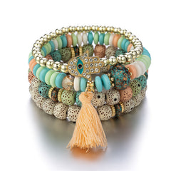 Fringe Palm Eye Pendant Bracelet Set Ethnic Boho Jewelry