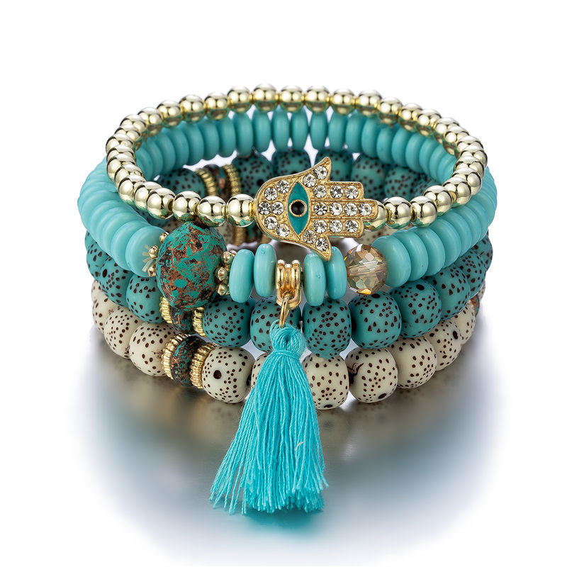 Fringe Palm Eye Pendant Bracelet Set Ethnic Boho Jewelry