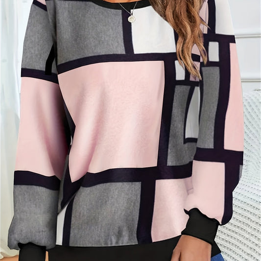 Block Patchwork Sweatshirt Crew Neck Long Sleeve Women's Clothing