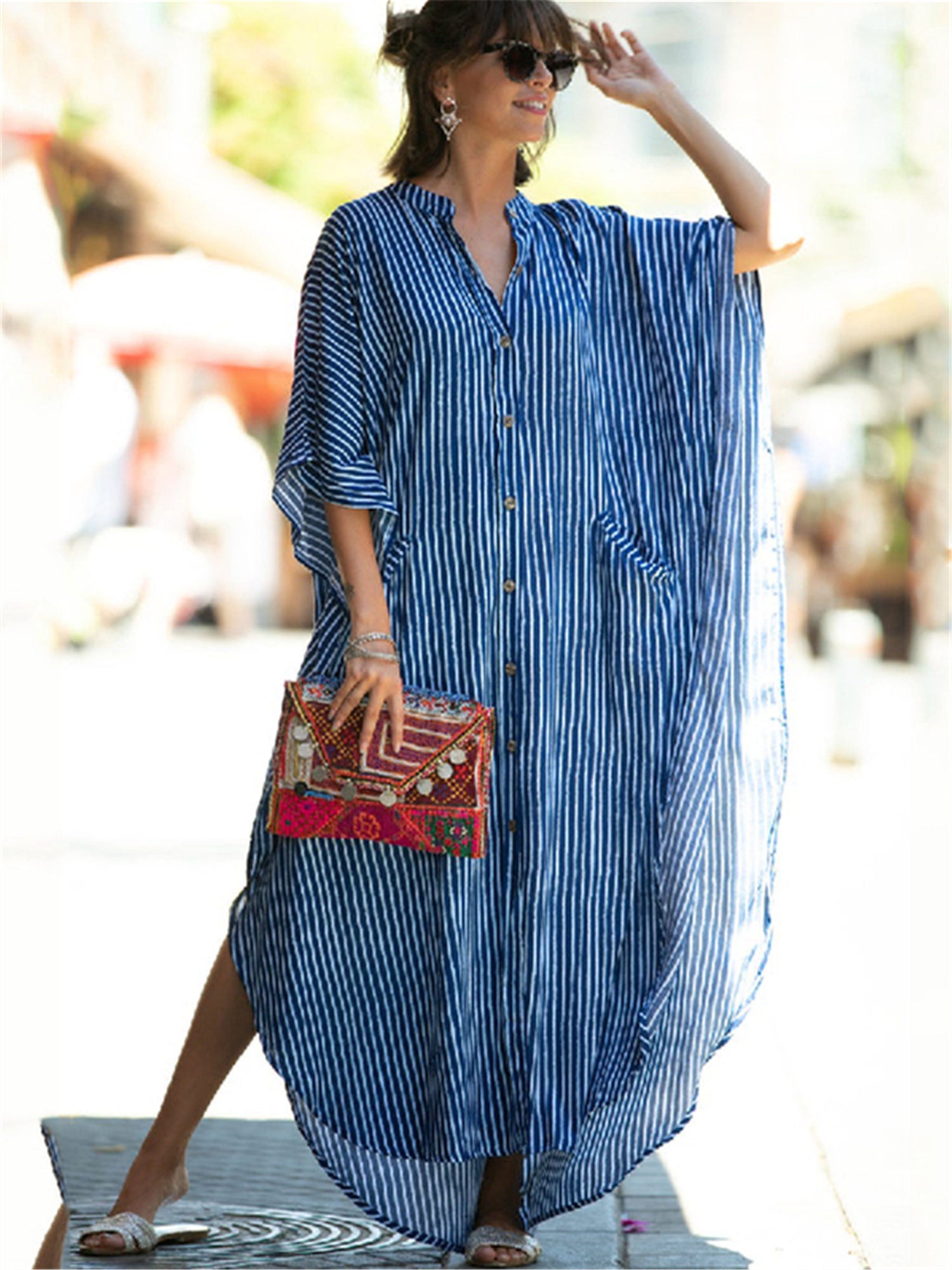 Bohemian Striped Beach Dress Casual Every Vacation Dress For Spring & Summer