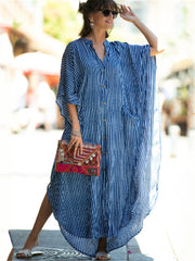 Bohemian Striped Beach Dress Casual Every Vacation Dress For Spring & Summer