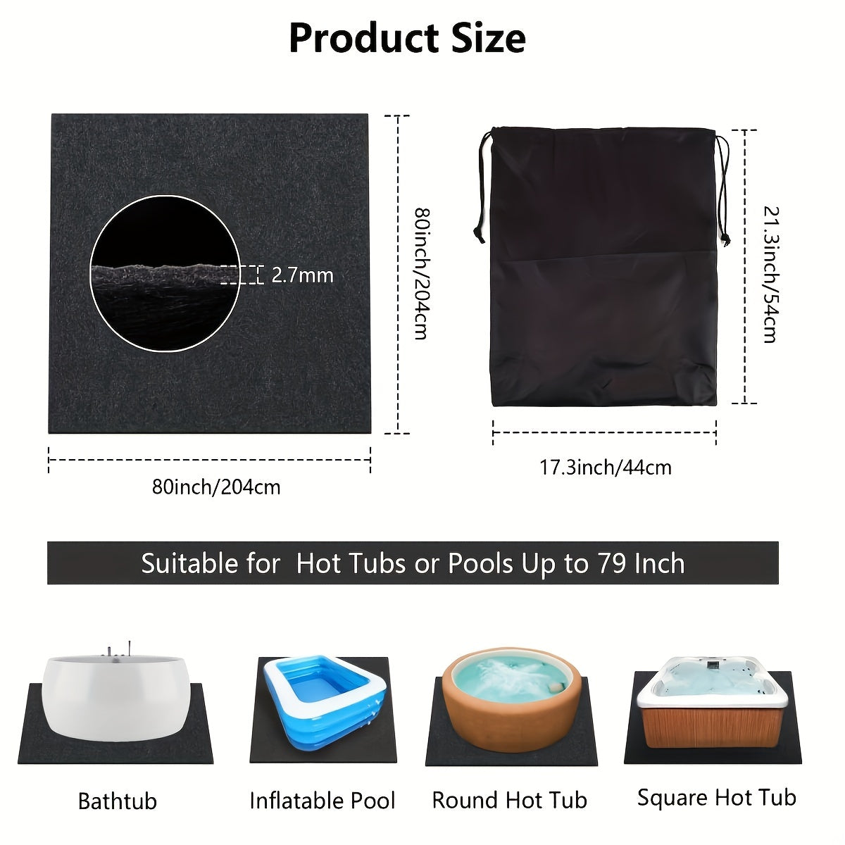 203 X 203 Hot Tub Mat Outdoor Indoor Above Ground Pool Protector