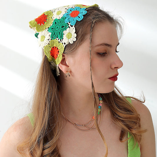 Knitted Flower Triangle Scarf Headband Ladies Girl Hair Accessories Hairband
