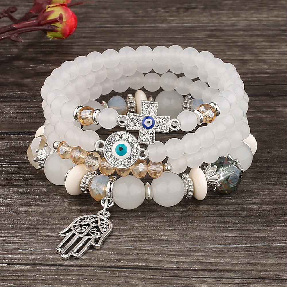 Crystal Beaded Bracelet with Palm Pendant