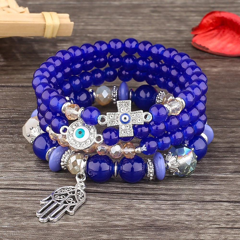 Crystal Beaded Bracelet with Palm Pendant