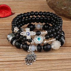 Crystal Beaded Bracelet with Palm Pendant