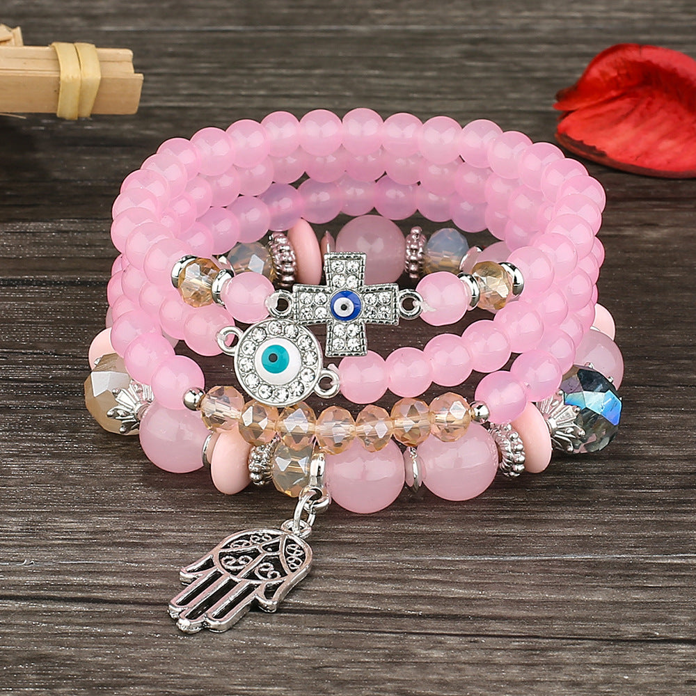 Crystal Beaded Bracelet with Palm Pendant