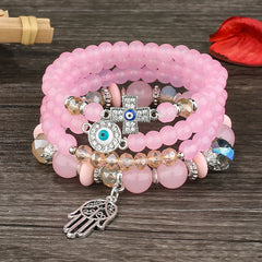 Crystal Beaded Bracelet with Palm Pendant