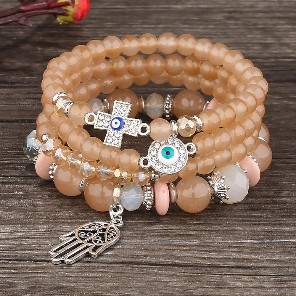 Crystal Beaded Bracelet with Palm Pendant