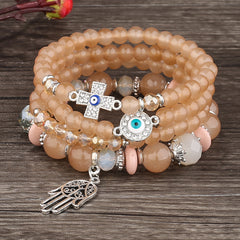Crystal Beaded Bracelet with Palm Pendant