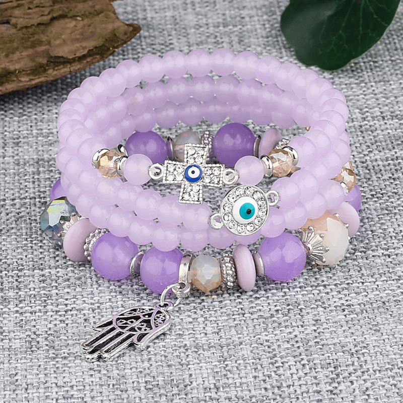 Crystal Beaded Bracelet with Palm Pendant