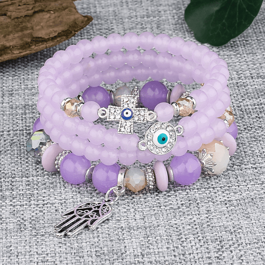 Crystal Beaded Bracelet with Palm Pendant
