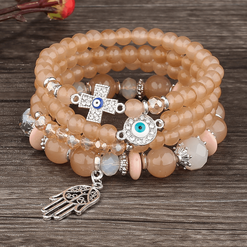 Crystal Beaded Bracelet with Palm Pendant