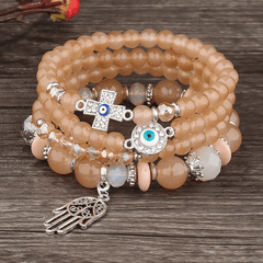 Crystal Beaded Bracelet with Palm Pendant