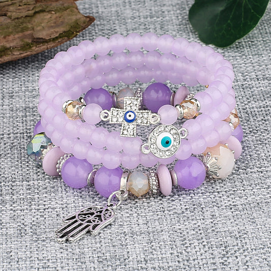 Crystal Beaded Bracelet with Palm Pendant