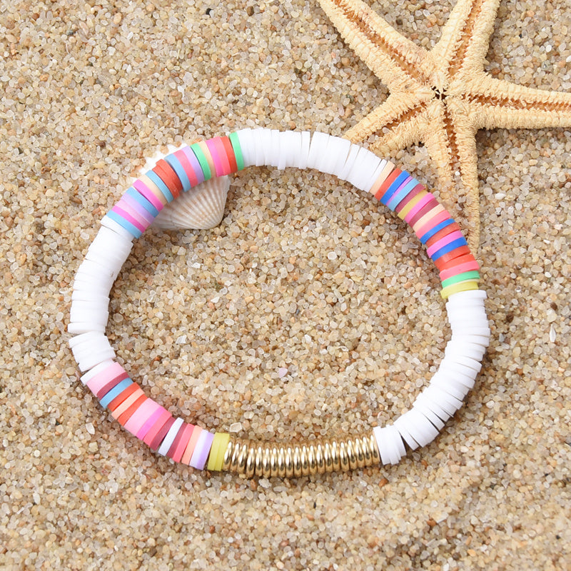 Boho Clay Disc Beads Stretch Bracelet Multicolored Mixed Surf Jewelry