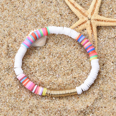 Boho Clay Disc Beads Stretch Bracelet Multicolored Mixed Surf Jewelry