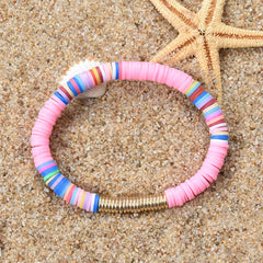 Boho Clay Disc Beads Stretch Bracelet Multicolored Mixed Surf Jewelry