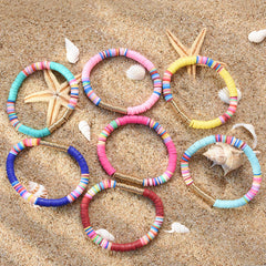Boho Clay Disc Beads Stretch Bracelet Multicolored Mixed Surf Jewelry