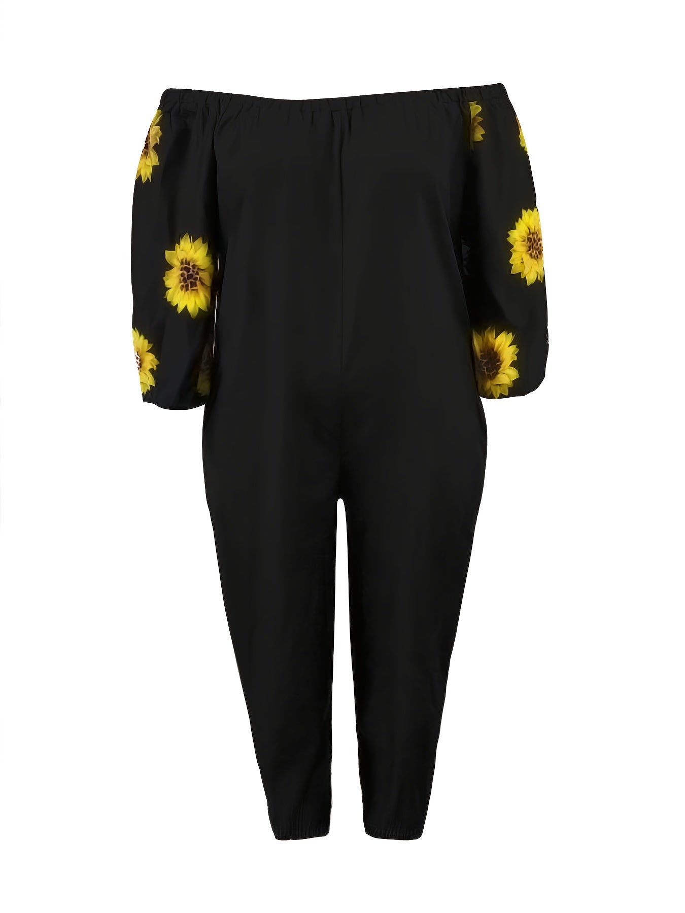  Floral Print Off Shoulder Tapered Leg Jumpsuit