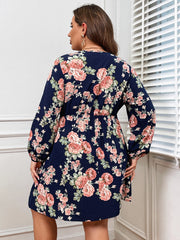  Rose Print Lantern Sleeve Mini Dress