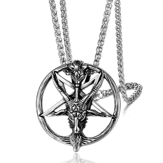 Satanic Temple Necklace Goat Head Inverted Pentagram Stainless Steel