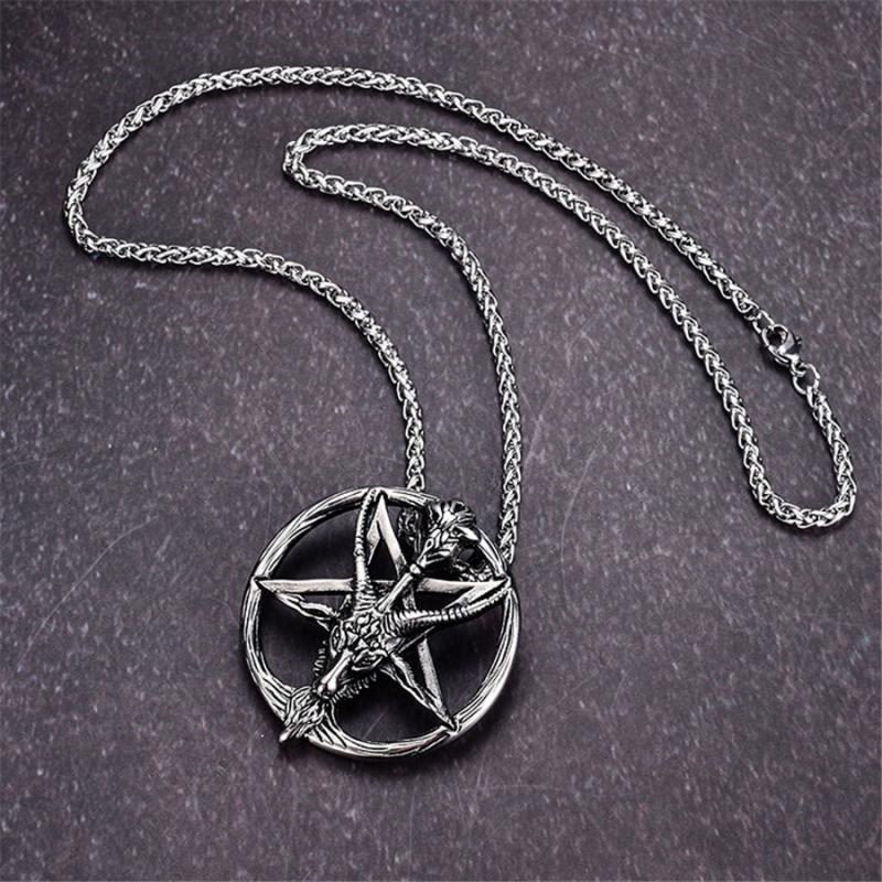 Satanic Temple Necklace Goat Head Inverted Pentagram Stainless Steel