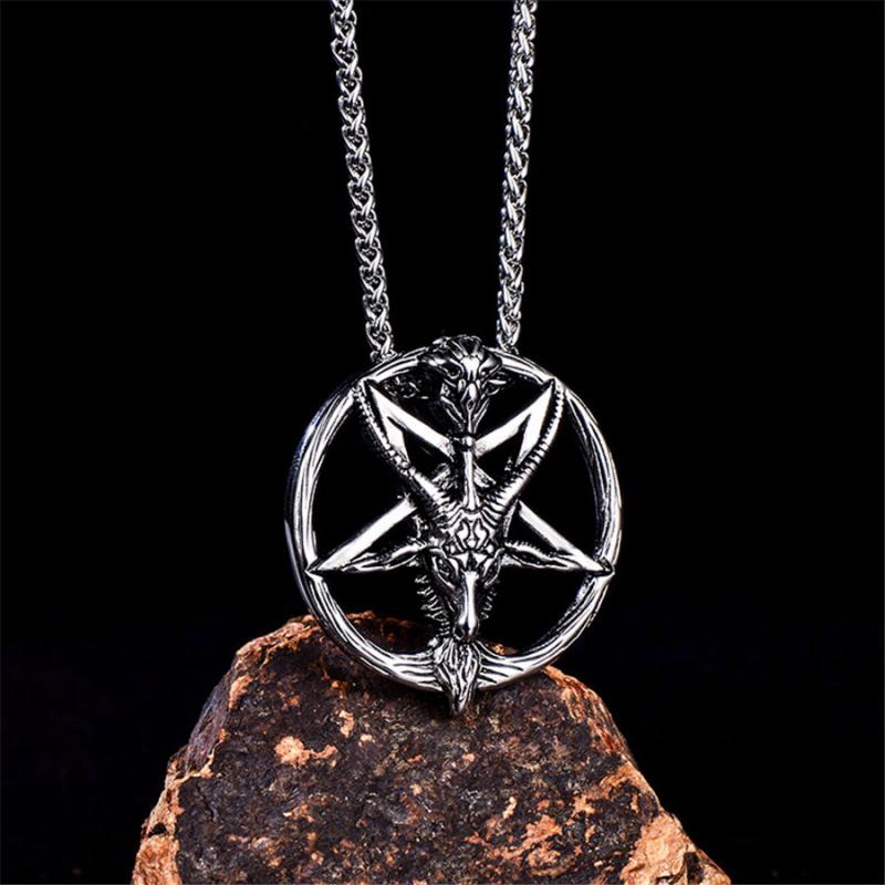 Satanic Temple Necklace Goat Head Inverted Pentagram Stainless Steel