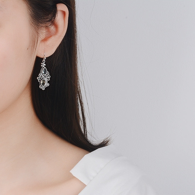 Boho Flower Water Drop Earrings Retro Crystal Stone Banquet Jewelry