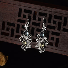 Boho Flower Water Drop Earrings Retro Crystal Stone Banquet Jewelry