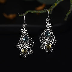 Boho Flower Water Drop Earrings Retro Crystal Stone Banquet Jewelry