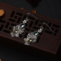 Boho Flower Water Drop Earrings Retro Crystal Stone Banquet Jewelry