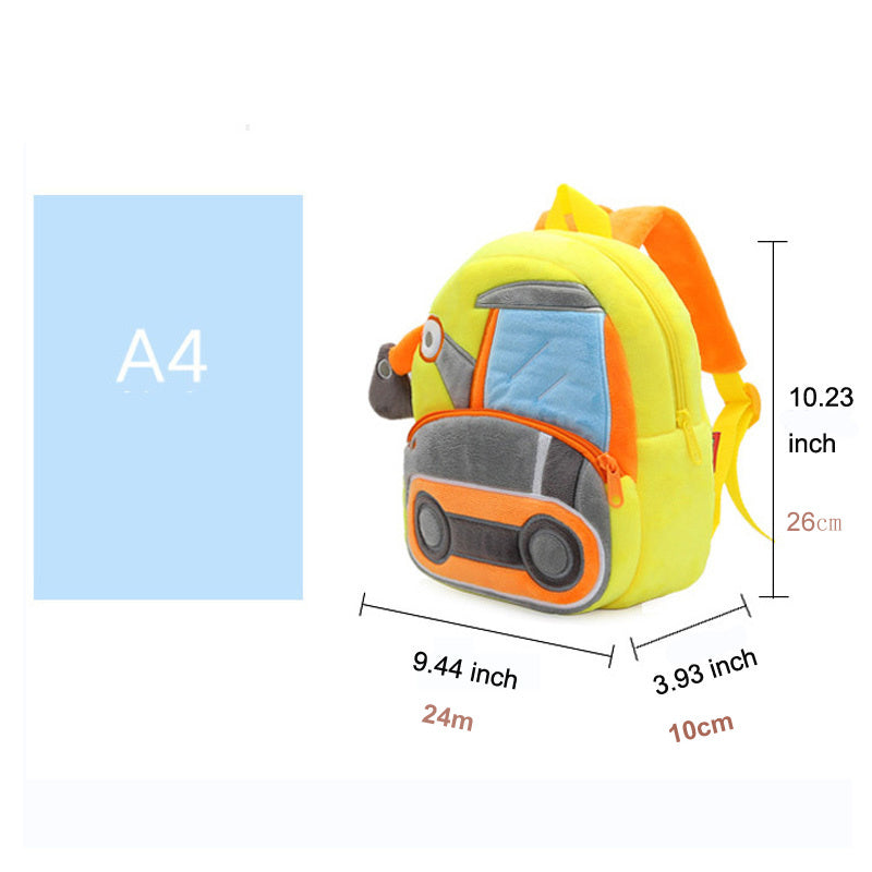 Durable Baby Bags Plush Kid Backpack Engineering Car SchoolBags