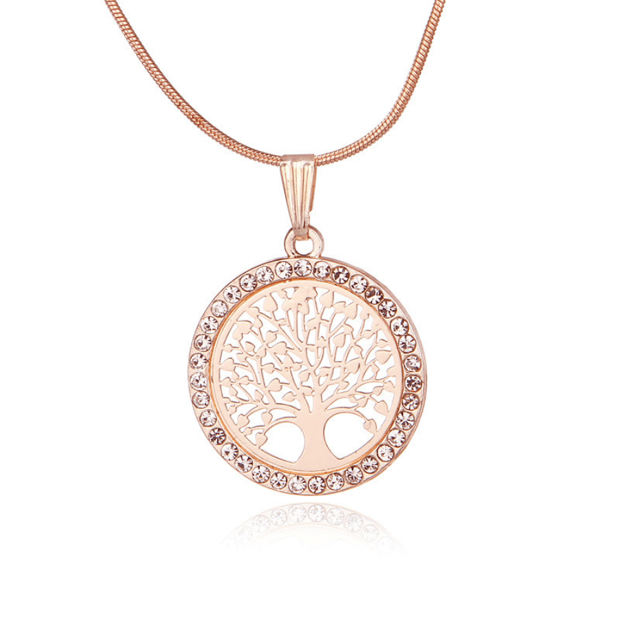 Hollow Rhinestone Necklace Pendant Set Tree Of Life Necklace