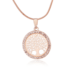 Hollow Rhinestone Necklace Pendant Set Tree Of Life Necklace