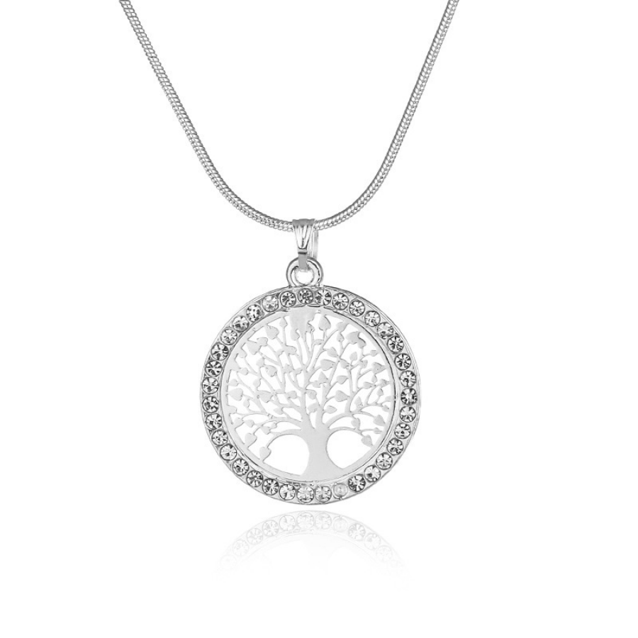Hollow Rhinestone Necklace Pendant Set Tree Of Life Necklace