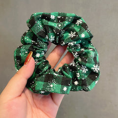 Christmas Plaid Snowflake Pattern Dark Red Hair Ring Headband Ropes Scrunchie