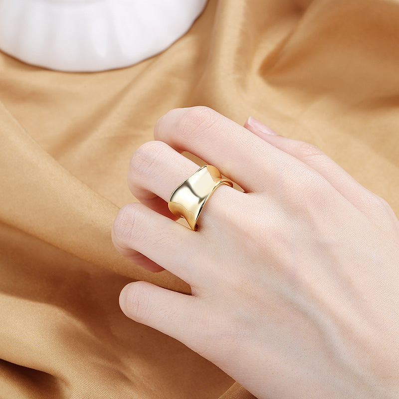 French Style Irregular Geometric Open Ring 14K Plated