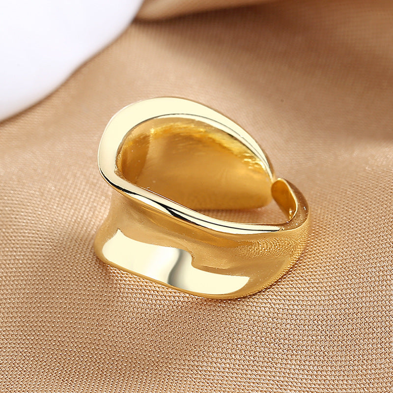 French Style Irregular Geometric Open Ring 14K Plated