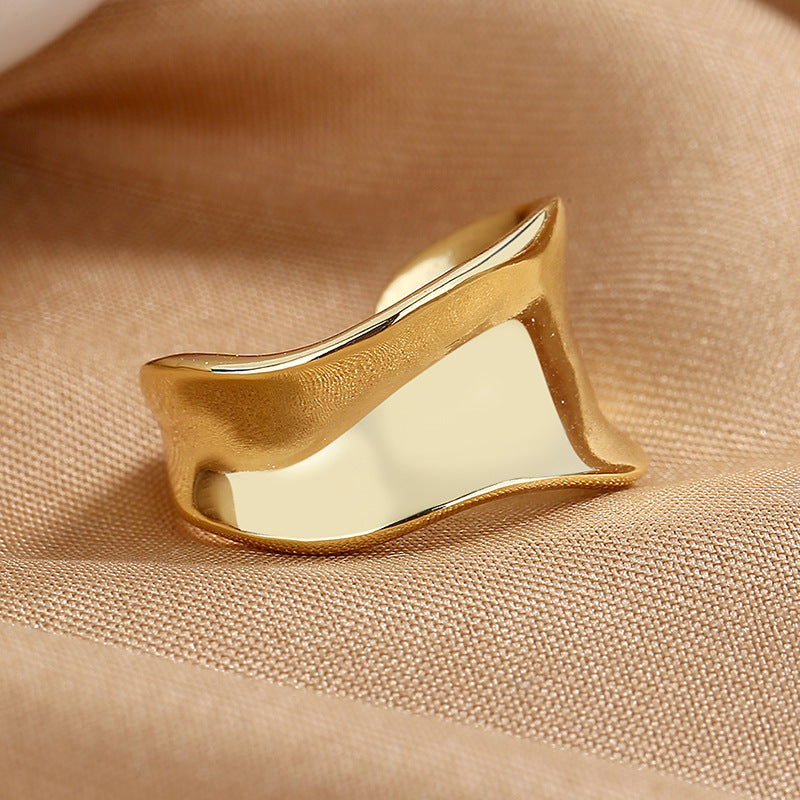 French Style Irregular Geometric Open Ring 14K Plated