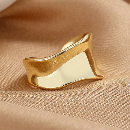 French Style Irregular Geometric Open Ring 14K Plated