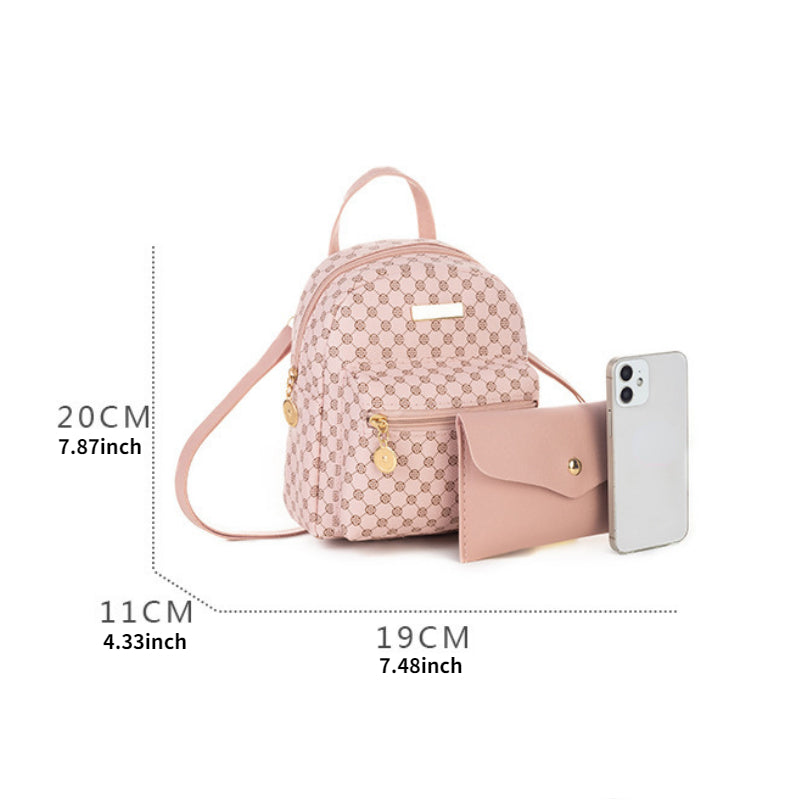 Women's Small Faux Leather Shoulder Bag Zipper Backpack