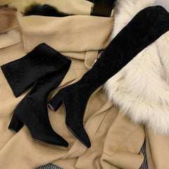Chunky Heeled Over The Knee Boots Zip Back Long Boots